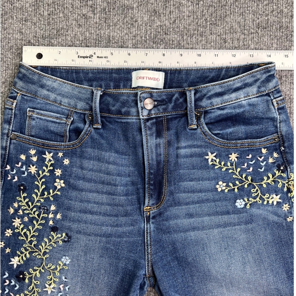 Driftwood Jackie High Rise Jeans Womens 28 Blue Floral Embroidered Skinny Ankle - Picture 5 of 9